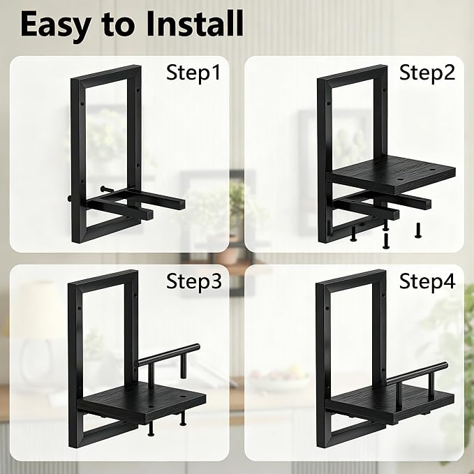 Sbosbo Floating Shelves for Wall Plant Shelf Indoor Wall Mounted Shelves | Wall Planters for Indoor Floating Plant Shelves for Bedroom, Living Room, Kitchen, Office, Bathroom Decor (Black, 2 Pack) - Image 4