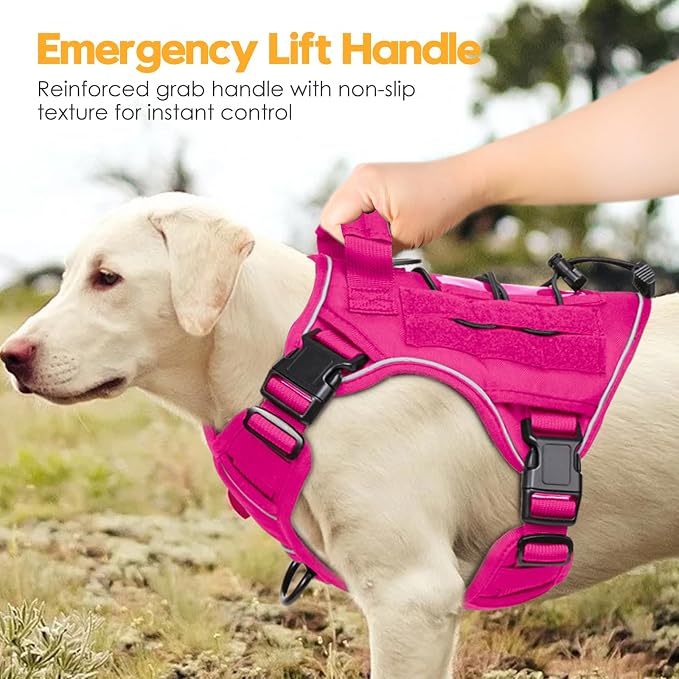 Heavy-Duty Tactical Dog Harness for Large Dogs, No Pull Adjustable Reflective Pet Vest with Molle System, K9 Military-Grade Control for Service Training, Outdoor & 10+ Breeds, Hot Pink, Medium - Image 8