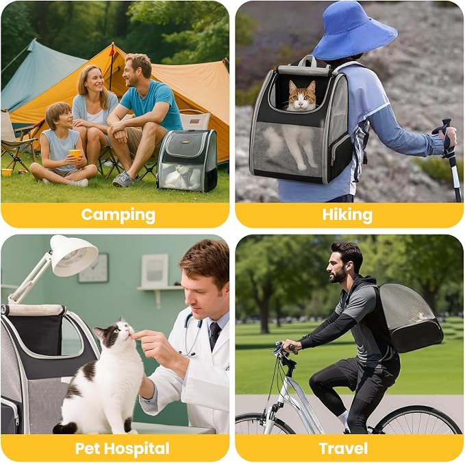 Conlun Cat Backpack Carrier for Small Dogs and Cats Fit Up to 15 Lbs,Small Dog Backpack, Foldable with 3-Side Mesh Windows, Pet Carrier for Travel & Hiking Friendly，Gray - Image 9