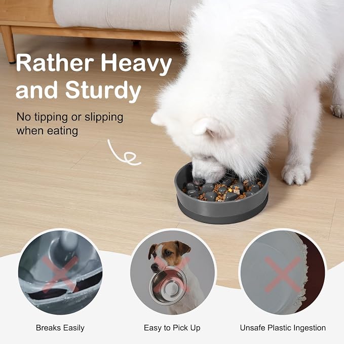 Sted Ceramic Slow Feeder Dog Bowls for Medium Large Breed | Slow Feeding Dog Bowl, Dogs Food Bowls for Fast Eaters, Puzzle Dogs Food Bowl with Silicone Base, Maze Grey - Image 2