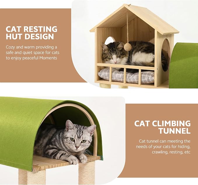 60'' Cat Tree for Automatic Litter Box, for Heavy Cats up to 22lbs | Solid Wood Large Cat Tower with Tunnel & House, Space-Saving for Indoor Multi-Pet Households, Stops Furniture Scratching - Image 9