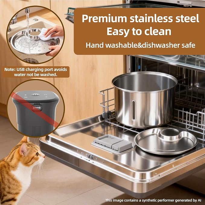 Wireless Cat Water Fountain,3.2L Stainless Steel Battery Operated | 1 Pack Filters | Cordless & Rechargeable | Motion Sensor | BPA-Free | DishwasherSafe | 20dB Ultra-Quiet | 108oz capacity - Image 7