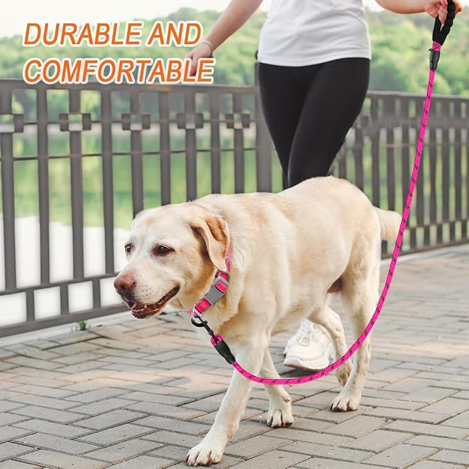 BARKBAY Dog Leashes for Large Dogs Heavy Duty Dog Leash 2 Pack 5 FT with Comfortable Padded Handle Highly Reflective Threads for Medium Large Dogs Walking Training Running (5FT-1/2,Fushcia+Black) - Image 8