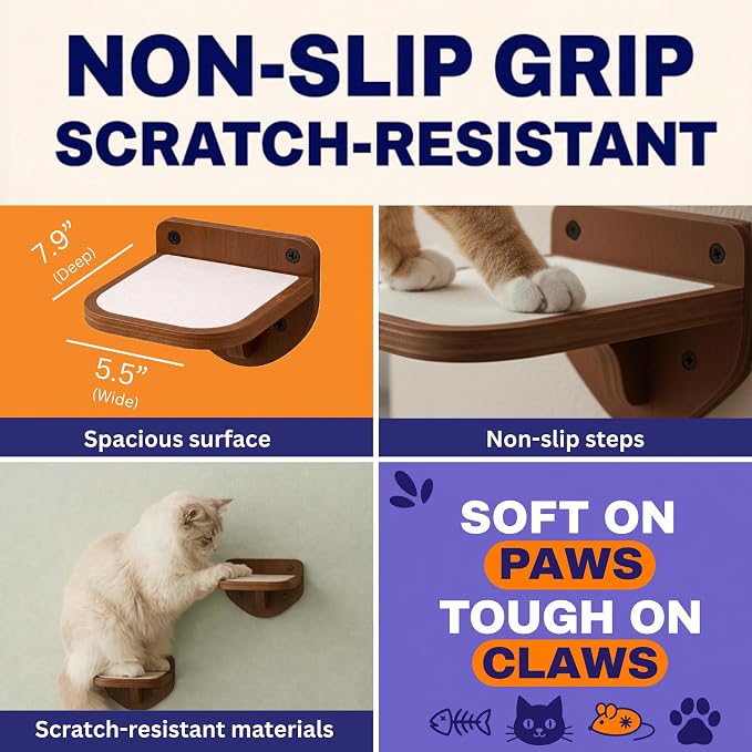 Cat Wall Shelves, Walnut Floating Cat Steps Set of 3 - Image 4