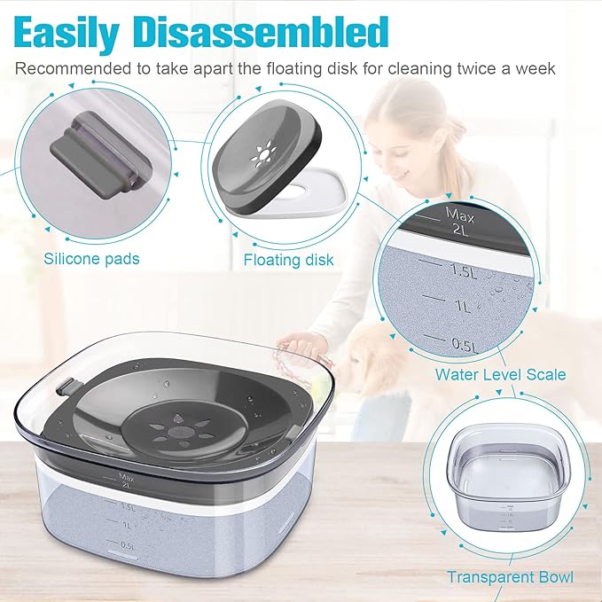UPSKY 70oz Dog Water Bowl, No Spill Slow Drinking Feeder for Messy Drinker | Large Capacity, Spill Proof, Prevent Pet Prevents Choking, Anti-Slip, Visible Water Level, Suitable for Travel and Car Trips - Image 3