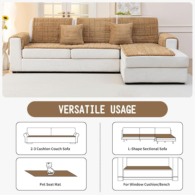 Sofa Couch Cover, Sofa Covers for Dogs Washable, Non-Slip Striped Sofa Slipcovers for Sectional Sofa, Sofa Cover Furniture Protector for L Shaped(Khaki, 27.6"x 82.7") - Image 4
