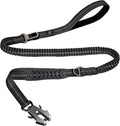 Raipult Tactical Shock Absorbing Bungee Dog Leash Heavy Duty, 4-6ft, Black | for Large Dogs That Pull, Quick-Release Frog Clip, Dual Handles for Close Control, Car Seat Belt Clip, Reflective at Night by RaipultforPaws