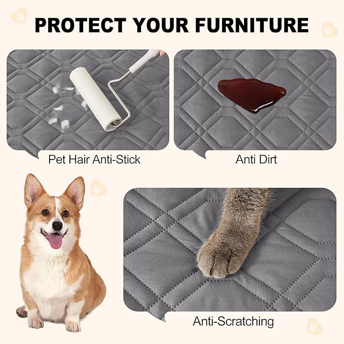 Smiry Reversible Waterproof Pet Couch Covers for Sofa | Washable Dog Couch Sofa Covers, Water Resistant Furniture Protector Slipcover, Geometric (30"x70", Grey/Dark Grey) - Image 4