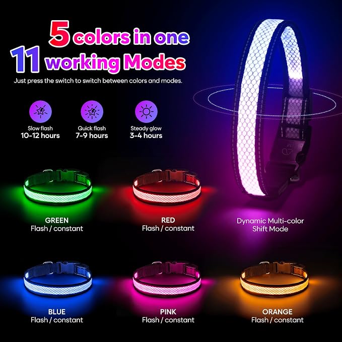 Weesiber Light Up Dog Collar, USB Rechargeable LED Dog Collar Glow in The Dark, Adjustable Reflective Waterproof Dog Collar Light for Night Walking (RGB, M) - Image 5