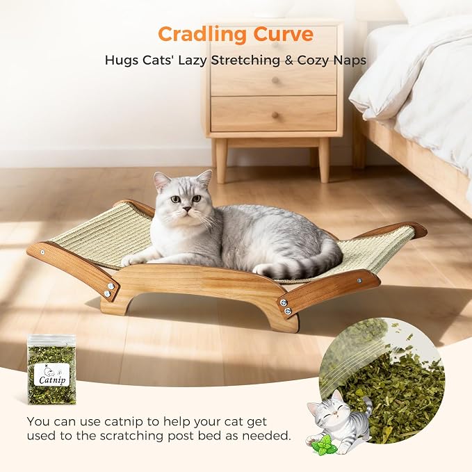 Extra-Larger 3-in-1 Sisal Cat Scratcher Bed, 26 Inch Scratch Pad for Large Cats, Natural Sisal with Sturdy Solid Wood Frame, Durable Cat Scratching Post for Cats Lounger & Sleep & Scratch - Image 3