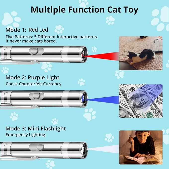 Waputne Cat Toy, 2 Pieces, Rechargeable, 3 Light Modes, 5 Fun Patterns | Interactive Chase Toy; Automatic Training & Exercise Fun; Kitten Toy for Indoor Cats & Dogs - Image 7