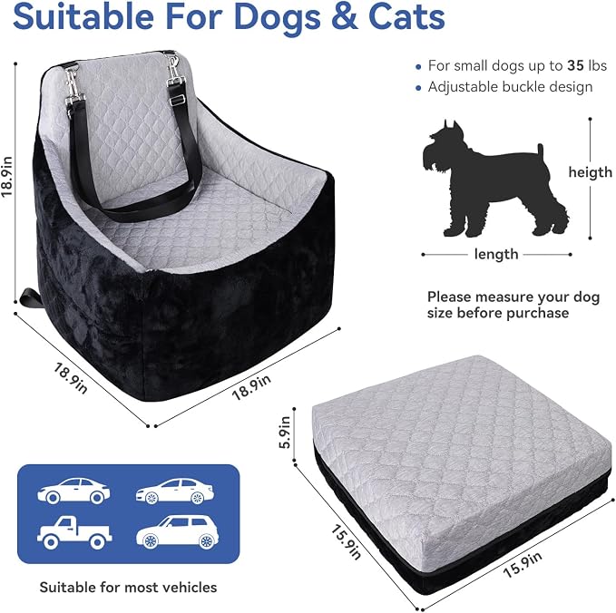 Dog Car Seat Under 30 lbs,Double-Cooling/Warm,Washable,Safety Leash | Detachable Elevated Pet Bed with Pockets,Anti-Slip Base for Front & Back Seatset,Car Seat Travel Bed with Storage Pockets - Image 3