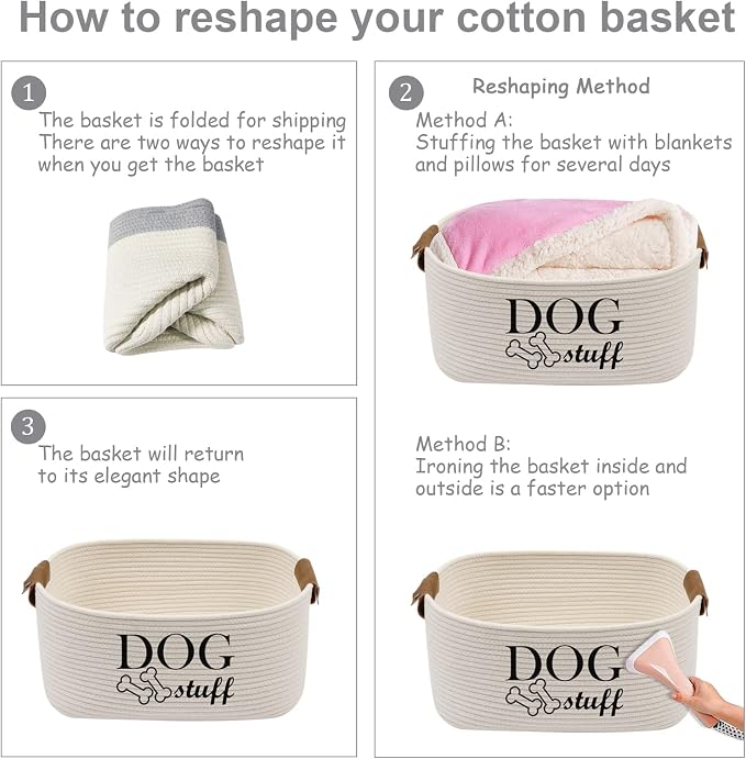 Morezi Durable Cotton Rope Dog Toy Storage, Large Dog Bin, Pet Bed, Puppy Toy Box - Perfect for Organizing Pet Toys, Blankets, Leashes, Clothing and Any Doggie Stuff - Beige - Image 5