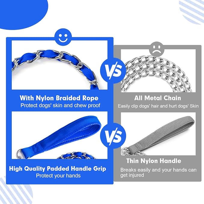 Metal Chain Dog Leash Chew Proof for Dogs, Blue, 3.5mm, 6FT | More Room for Everyday Walks and Outdoor Use, Chew Resistant Chain, Padded Handle, Swivel Clip - Image 6