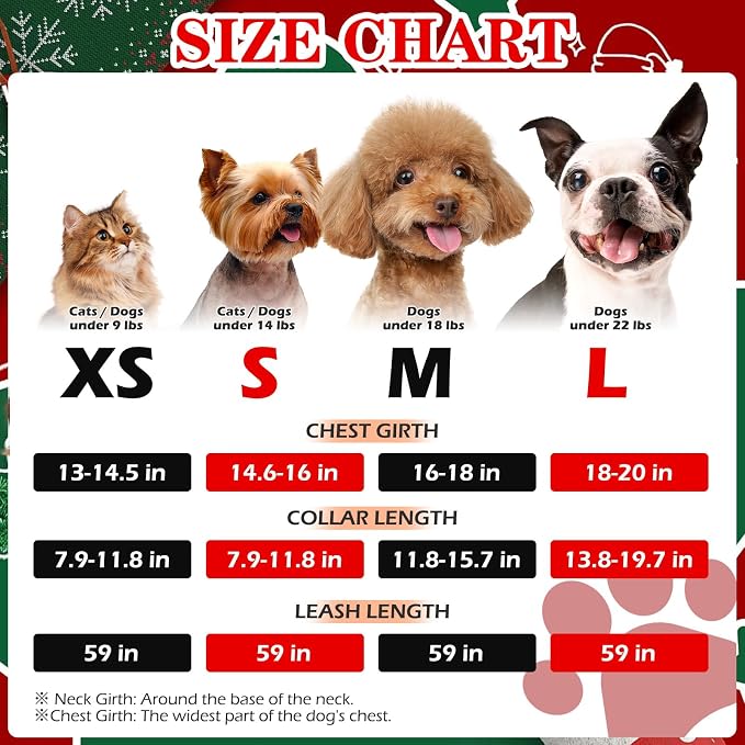 Christmas Puppy Harness - Dog Collar and Leash - Soft Mesh Padded Adjustable Step in Small Dog Vest Harness No Pull, Reflective Escape Proof for Outdoor Walking, Red S - Image 2