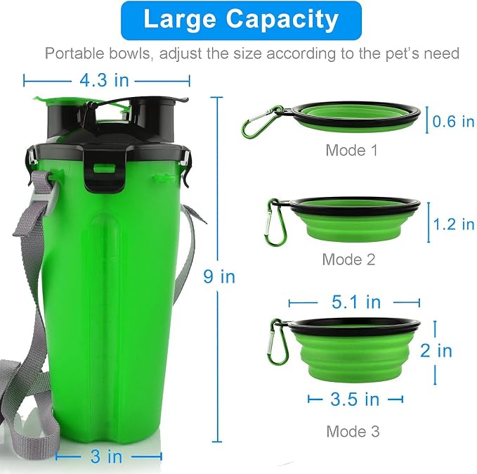 Dog Travel Water Bottle Collapsible Bowls, 2 in 1 Pet Food Container with Collapse Bowls, Outdoor Portable Water Bowls for Walking, Traveling, Camping and Hiking (Green) - Image 6