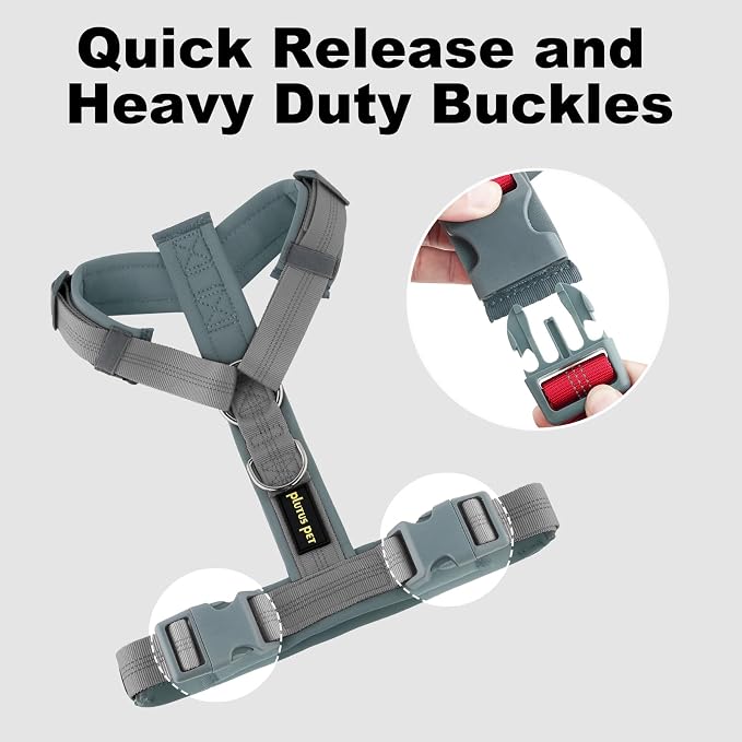 Plutus Pet No Pull Dog Harness, Adjustable Nylon Harness with Soft Padding | Reflective with Front Clip, Heavy Duty for Training and Walking, for Small Medium Large Dogs, Gray, L - Image 7
