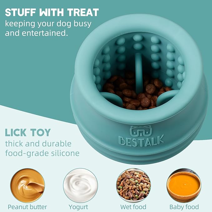 Dog Enrichment Treat Toy, Long-Lasting Wobbly Interactive Freeze Lick Toys for Dogs, Stuffable Puzzle Feeder Toy for Boredom, Silicone Treat Dispensing Chew Toy (Teal Blue,M) - Image 4
