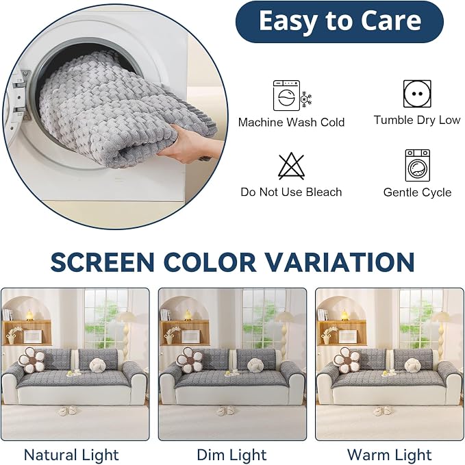 OstepDecor Couch Cover for Dogs, Washable Non Slip Sofa Cover for Pets | Soft Couch Covers for Sofa, Loveseat and Sectional, Furniture Protector Against Pet Hair & Dirt (27.6" x 70.9", Grey) - Image 9