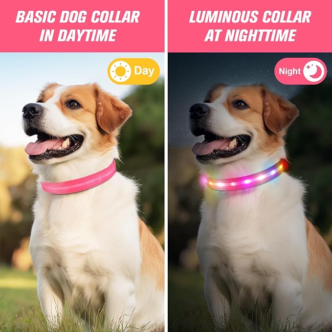 LED Dog Collar, RGB Light Up Dog Collar USB Rechargeable 6 Modes | Waterproof Light Up Dog Collar with Soft Nylon Comfort, Adjustable Fit for Small Medium Large Dogs Candy Pink S - Image 6