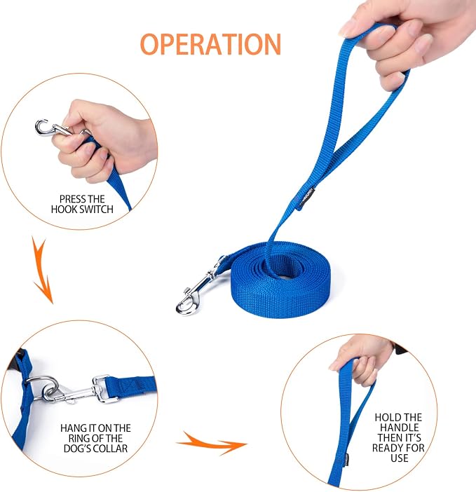 Strong Durable Nylon Dog Training Leash, 1 Inch Wide Traction Rope, 6 ft 10ft 15ft Long, for Small and Medium Dog (Blue, 10 Feet) - Image 3