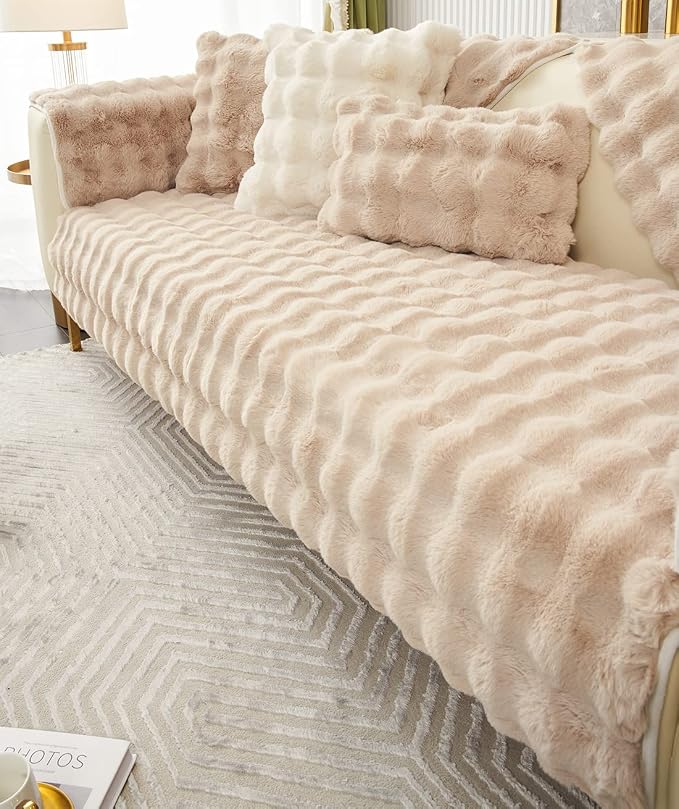 Faux Fur Couch Covers for Sofa Thick Fuzzy Sofa Covers for Dogs | Soft Warm Couch Cover Shaggy Fuzzy Sectional Sofa Cover Non-Slip Plush Sofa Slipcover Furniture Protector - Image 6