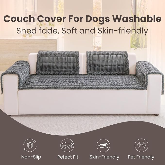Couch Cover for Dogs Washable, Non-Slip Pet Couch Covers for Sofa, Fuzzy Dog Couch Cover Blanket, Thick, Soft, Plush Couch Cushion Covers for Sofa Protector (Dark Gray, 27.6" x 27.6"/70 x 70cm) - Image 3