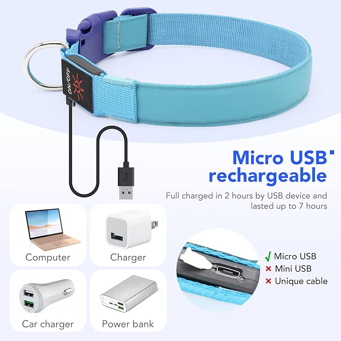 Only Half The Collar Lights LED Dog Collar Light Up Dog Collars USB Rechargeable, Adjustable Size Heavy Duty TPU Nylon Webbing Glow Safety Basic Dog Collars for Large Medium Dogs (M, Royal Blue) - Image 4