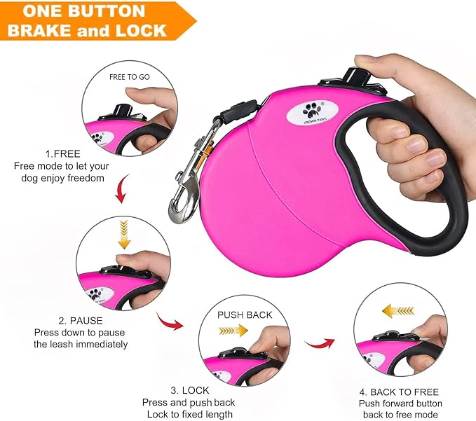 13ft Retractable Dog Leash for Small Breed Dogs up to 22 lbs with a Detachable Chew Proof Extender Wire Ropes (Pink S) - Image 5