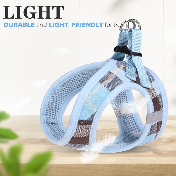 Classic Plaid Puppy Harness - Small Dog Harness and Leash Set - Dog Collar and Leash Set with AirTag Holder, Soft Padded Step in Dog Vest Harness No Pull Reflective for Outdoor, Blue XXS - Image 4