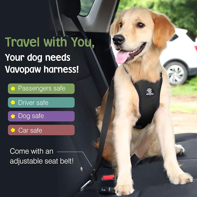 VavoPaw Dog Seat Belt Vest Harness for Car, 2 in 1 Seatbelt Buckle | Soft Breathable Mesh, Adjustable Buckle, Nylon, Heavy Duty Pet Safety Seat Belts for Small Medium Large Pets, Black, S - Image 2