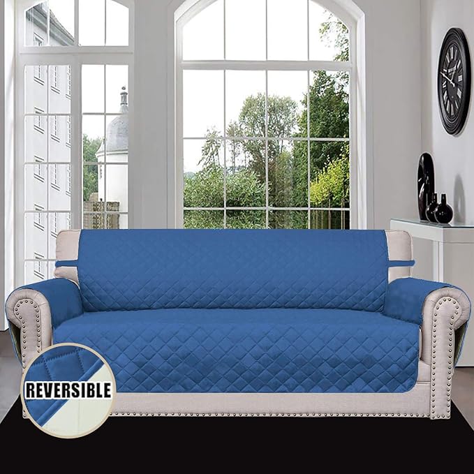 Easy-Going Reversible Couch Cover, 4 Seater Sofa, XX-Large Sofa, Blue/Ivory | Machine Washable Slipcover For Dogs, Water Resistant Furniture Mat For Living Room, Non-Slip Sofa Cover, Pet Friendly - Image 2