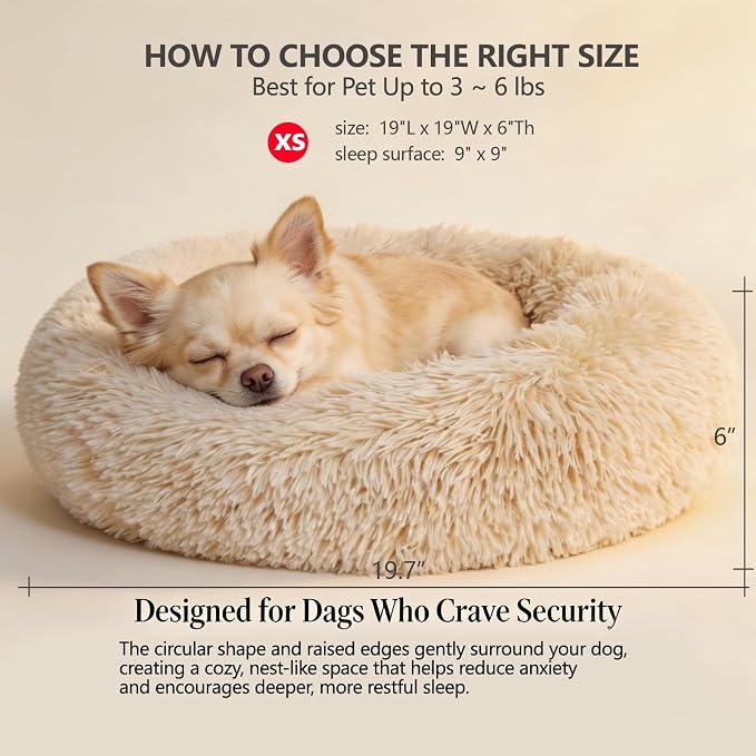 nononfish Puppy Bed for Small Dogs,Calming Donut Round Pet Bed | Comfortable plush bed for everyday indoor pet rest. - Image 3
