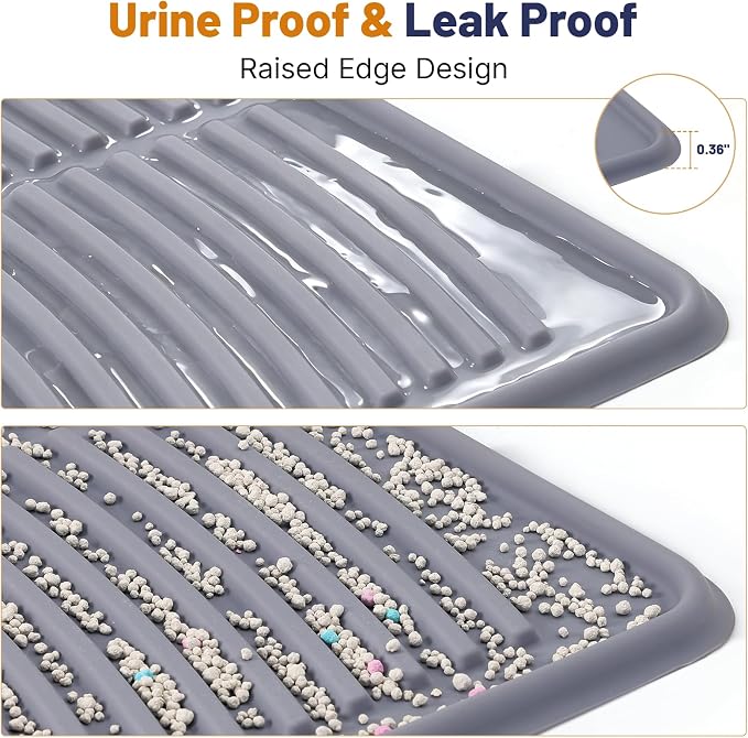 Cat Litter Mat, XL 46x35in Waterproof Silicone Litter Box Mat, Grey | XXL Cat Mat Fits 2-4 Litter Boxes, Litter Trapping Mat with Raised Edges & Textured Surface, Non-Slip Bottom, Easy Clean - Image 3
