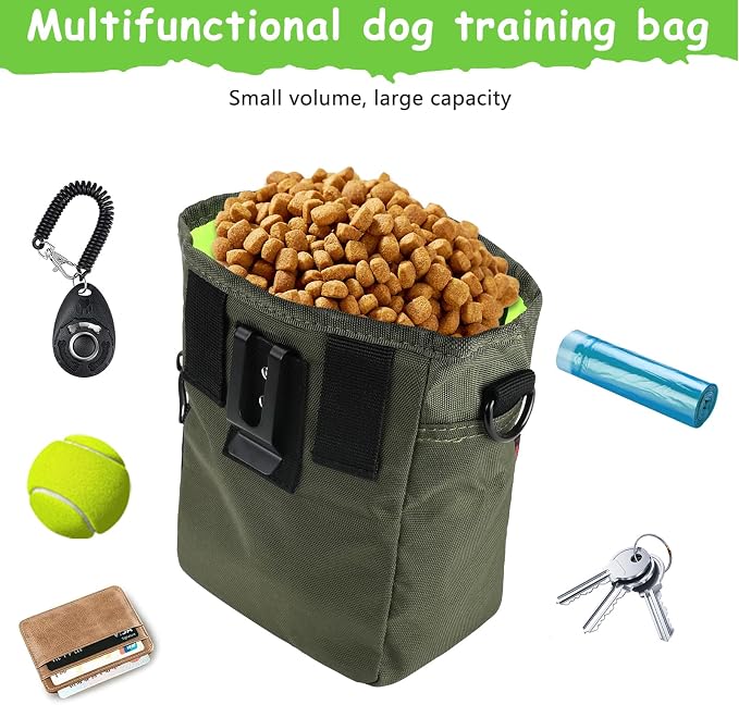 kissleaf Dog Treat Pouch, Magnetic Closure, Dog Clicker- Green | Dog Training Treat Pouch, Large Size, Nylon Material, Magnetic Closure & Clicker, for Walking, Obedience & Outdoor Use - Image 2
