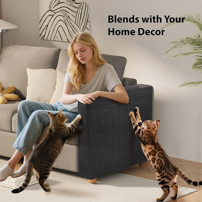 Couch Protector from Cat Claws - Cat Scratch Sofa Protector Universal Fit on Both Arm Sides with Black Sisal Pad for Leather and Fabric Sofa,27.5 * 19.7 inch Expanded Coverage Sisal Area(Black) - Image 7