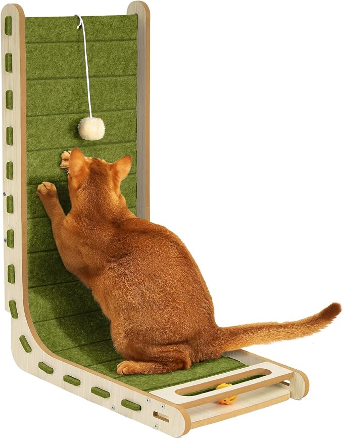 Felt Cat Scratcher for Indoor Cats,26.8 Inch,Green | L Shaped Scratching Post, Scratch Board Scratchers for Large Cat Scratch Pad Furniture Protector with Bell Ball Kitten Toys by NxwjoyPet