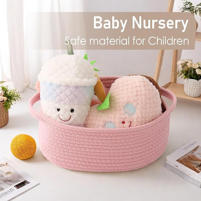 JMvicyroam Small Woven Basket, Empty Gift Basket, Pink/2 Pack | Small Gift Basket, Cotton Rope, 12 x 8 x 43 in, Handles, Includes Ribbon and Bag, Birthday Gift Basket - Image 5