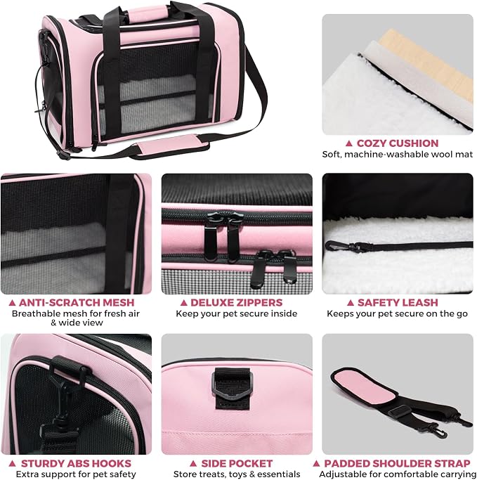 Soft-Sided Cat Carrier 18x11x11 in Expandable Travel Pet Bag 15LBS | For Cats and Small Dogs with Anti-Scratch Mesh Washable Mat Collapsible Escape-Proof Airline Approved with Shoulder Strap - Image 4