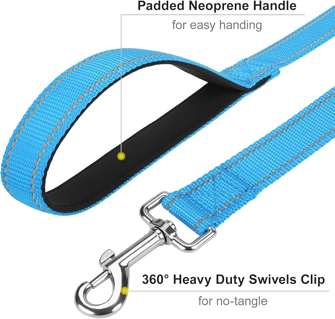 6FT Reflective Dog Leash, Padded Handle for Small Medium Dogs | Comfortable Nylon, Soft Handle Cushioning, Reflective Safety at Night, Walking Leash for Park & Hiking (3/4in, Aqua Blue) - Image 5