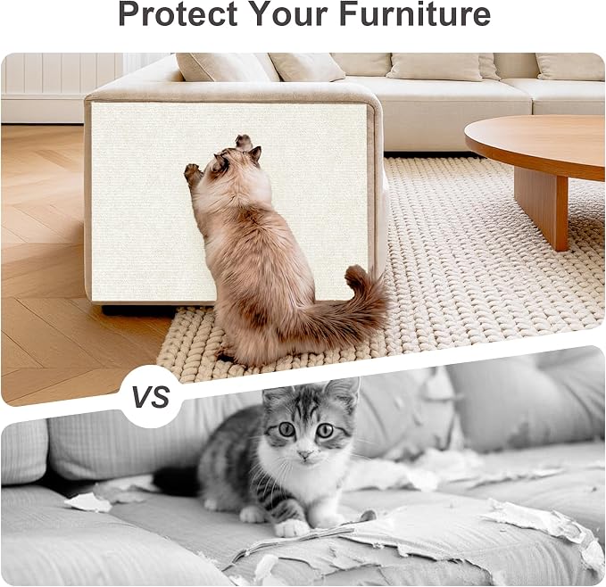 Small Cat Scratcher, 23.6x11.8 Cat Scratch Furniture Protector | Trimmable, No-Shedding Cat Scratch Pad with Self-Adhesive Backing for Climbing, Protects Walls and Couch, White - Image 8