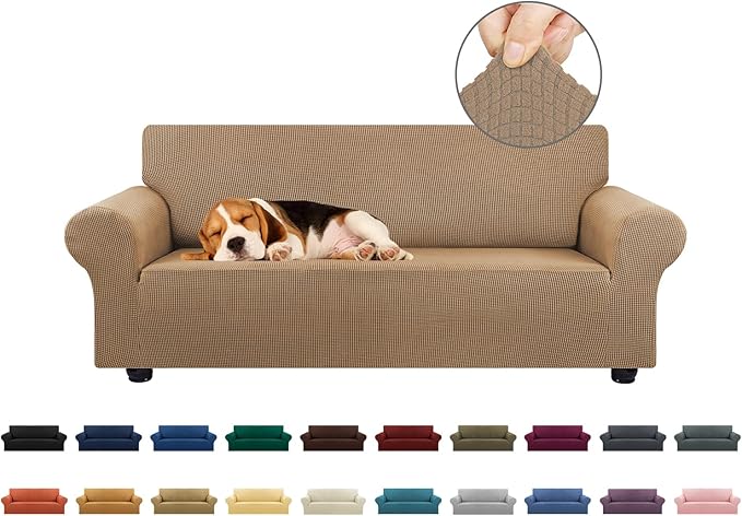 KEKUOU Stretch Loveseat Couch Cover, 2 Cushion Couch Slipcover,Camel | 1-Piece Washable Sofa Cover Pet Friendly (55"-78") Furniture Protector Soft Jacquard, Elastic Bottom for Dogs & Kids by KEKUOU