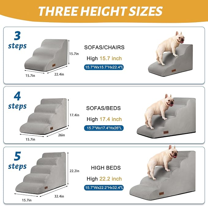Aodisman Dog Steps for Bed or Couch,4-Step Pet Stairs Ramp for Small Dogs | 17.4" H Indoor Non-Slip Dog Stairs Help Senior Dogs,Short-Legged Breeds,Puppies and Cats to Reach Beds and Chairs,Light Grey - Image 2