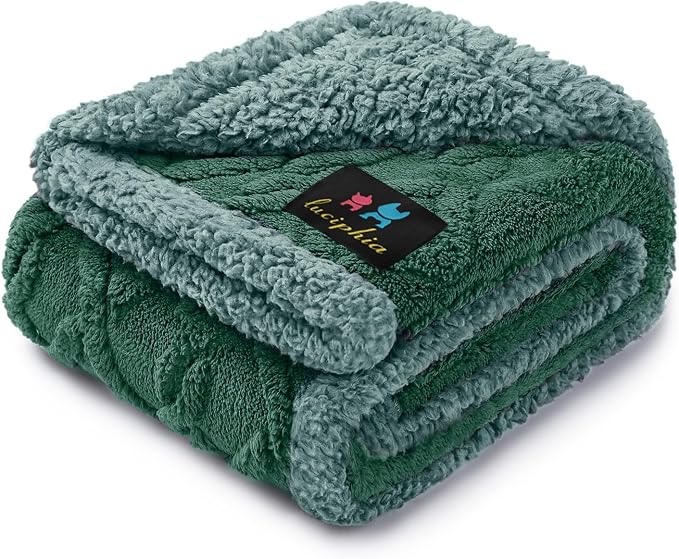 Luciphia Waterproof Dog Blanket, Reversible Sherpa Fleece for Couch Cover | Reversible waterproof pet blanket with soft Sherpa fleece; machine washable, protect couch bed car, Green-thicken 57" x 40" by luciphia