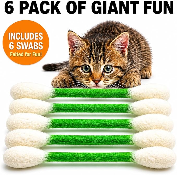 Glaciart One Swabs Cat Toys with Catnip - 6 Pk | Durable for Chew, Cute Cat Toys Interactive Kitty for Boredom, Exercise, & Play | Filled w/Organic Catnip for Anxiety & as Digestive Aid | Gift Idea - Image 7