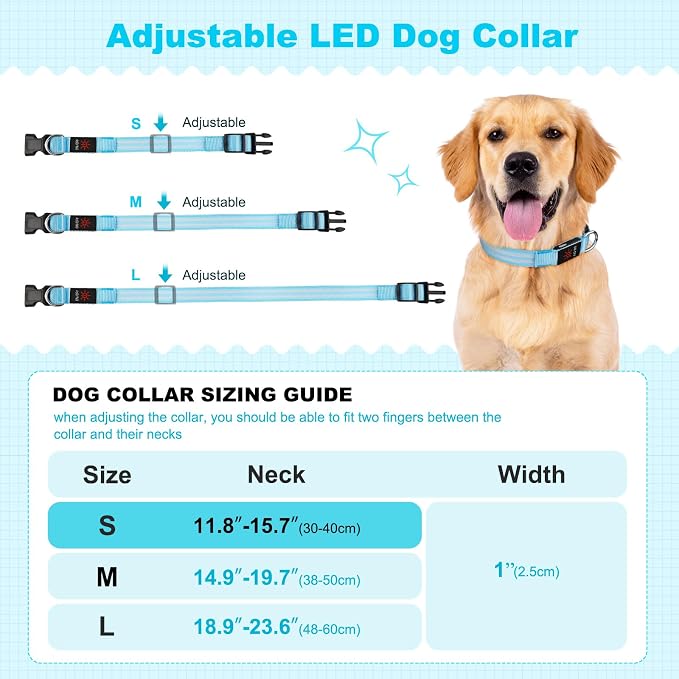 Illumifun Light Up Dog Collar, Rechargeable Water-Resistant LED Dog Collar Glow in the Dark, Flashing Lighted Collars for Pet Walking at Night (Blue, Small) - Image 7