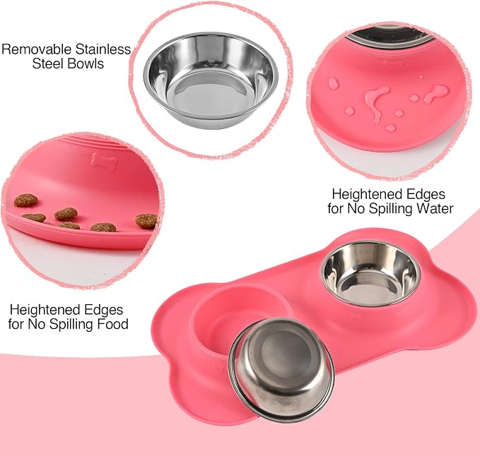 Dog Bowls 2 Stainless Steel Bowl for Pet Water and Food Feeder with Non Spill Skid Resistant Silicone Mat for Pets Puppy Small Medium Cats Dogs - Image 3