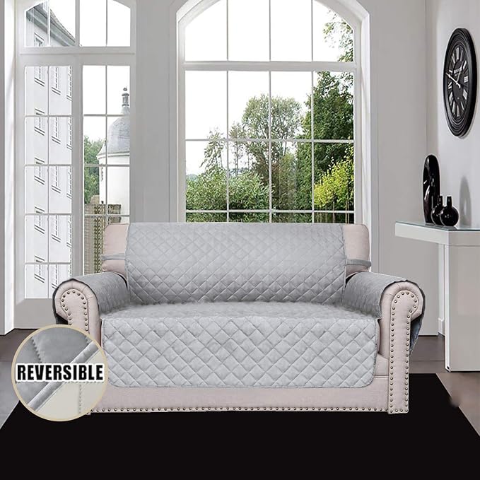 Easy-Going Reversible Couch Cover, 2 Cushion Sofa, Light Gray/Ivory | Loveseat Slipcover For Dogs, Water Resistant Furniture Mat, Living Room, Non-Slip Sofa Cover, Pet Friendly - Image 2
