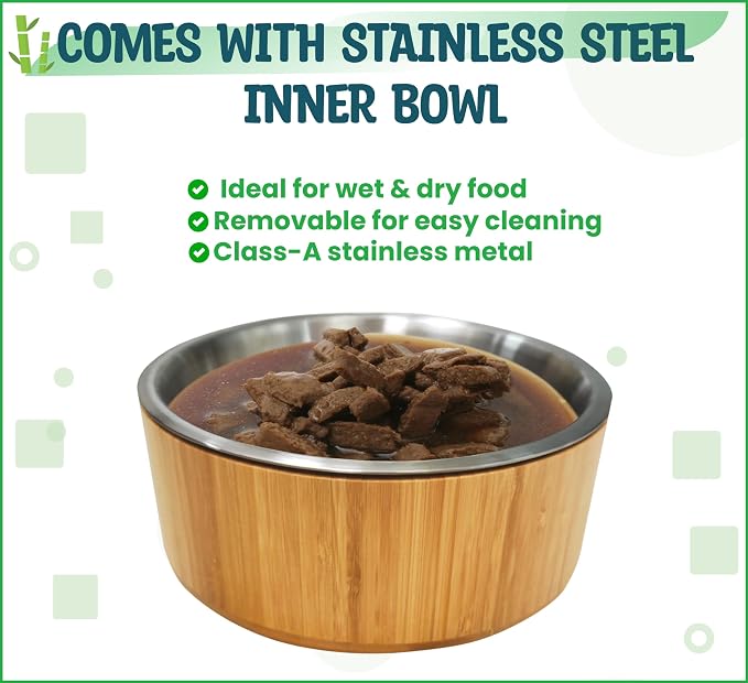 Elevated Dog Bowl for Mid-Large Breed, (12-Inch High, 64-oz) | Raised Food and Water Bowl with Stand, Flip-Resistant - Real Bamboo and Stainless Steel - Image 7