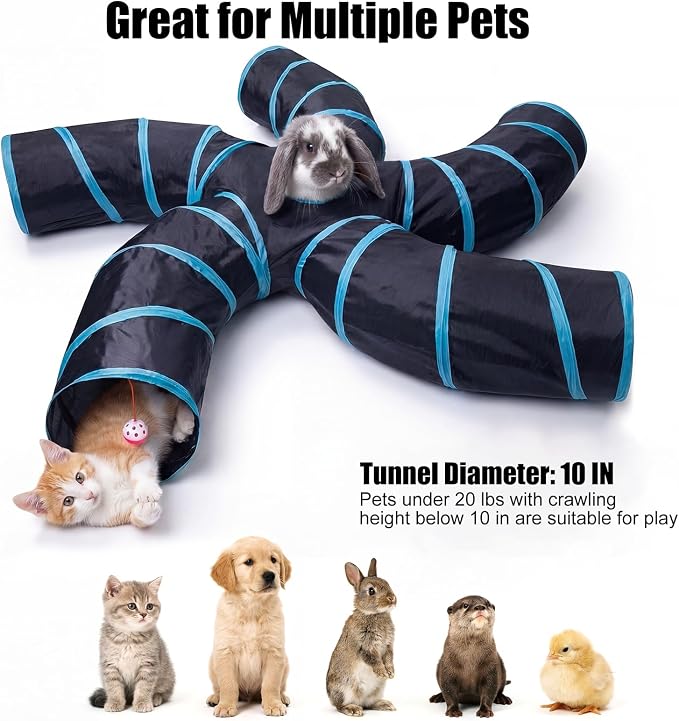 Bemodst Cat Tunnel for Indoor Cats, 5 Way Cat Tubes and Tunnels Collapsible S-Shape Small Animal Tubes Kitty Tunnels Interactive Maze Cat Toy for Kitten Rabbit Ferret - 5 Way - Image 2